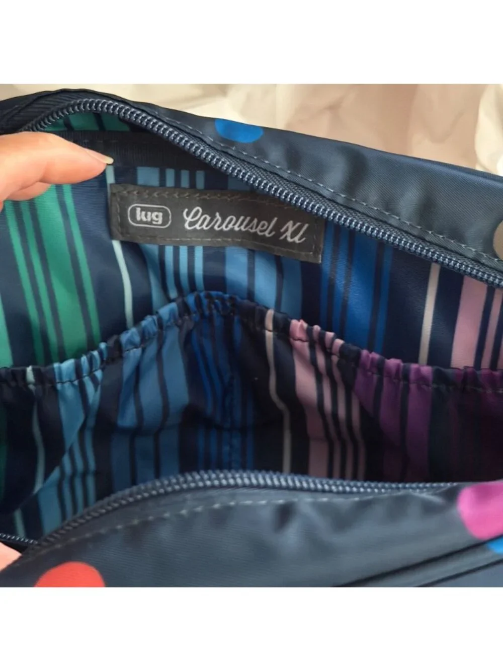 NWT Lug Carousel XL 2 Crossbody Bag Multi-Dots Navy w/Shoulder Strap MSRP $70